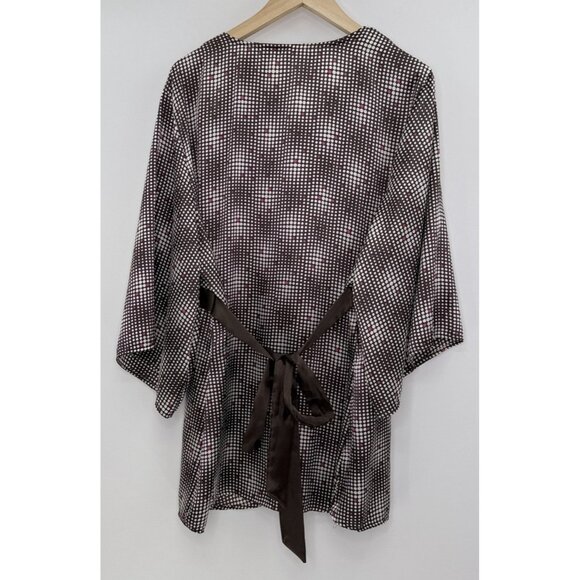 Onyo Plus Size Brown Satin Polka Dot Print 26-28 Tie Waist Belted Wrap Y2K‎ Boho - Picture 1 of 9